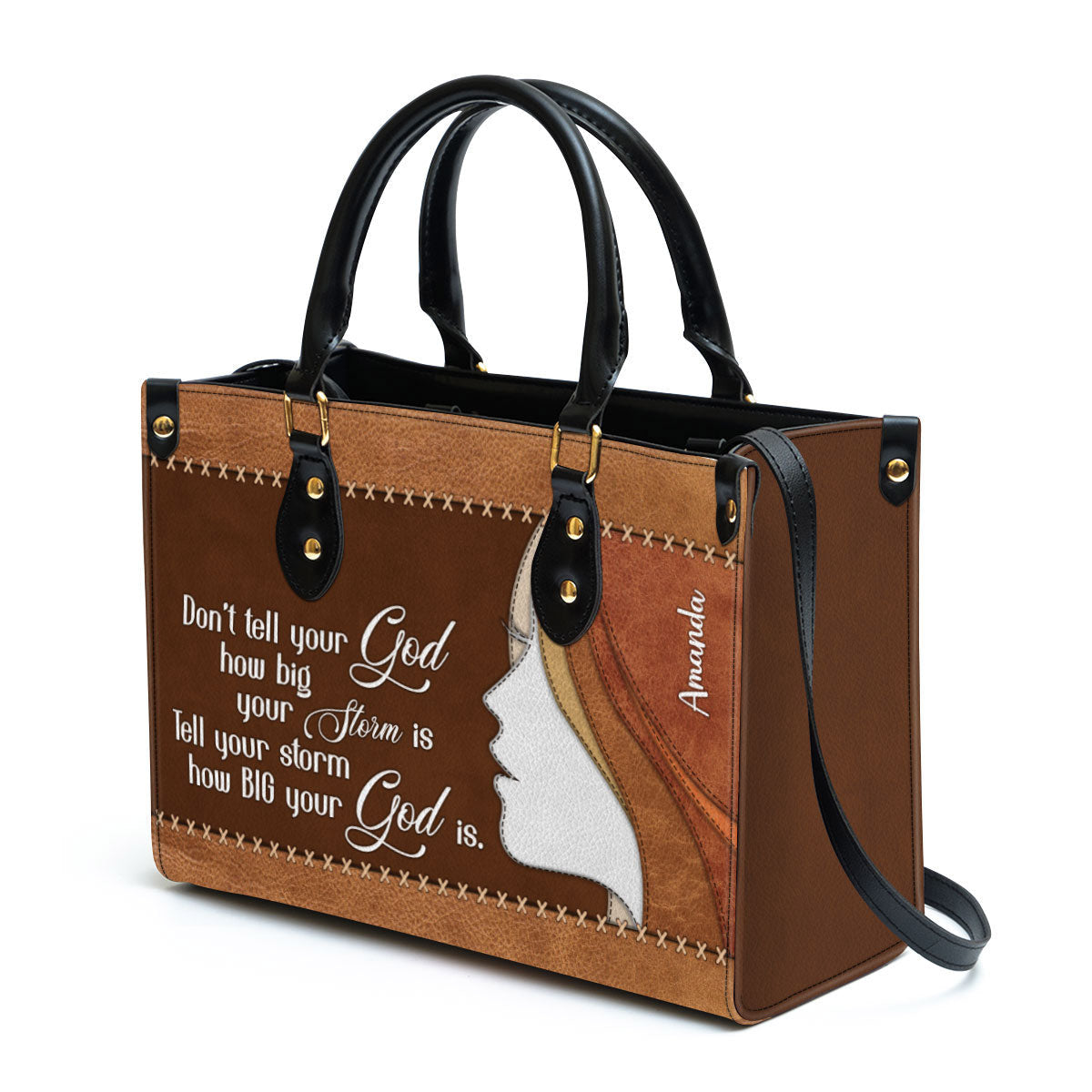 Tell Your Storm How Big Your God Is Beautiful Personalized Leather Bag For Women, Religious Gifts For Women