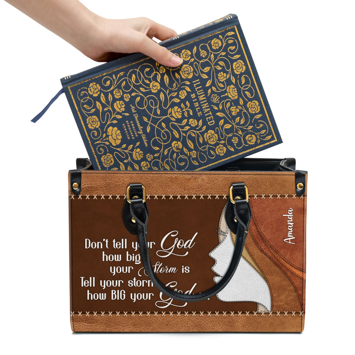 Tell Your Storm How Big Your God Is Beautiful Personalized Leather Bag For Women, Religious Gifts For Women