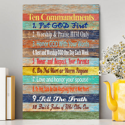 Ten Commandments Canvas Wall Decor - Christian Canvas Wall Art Decor