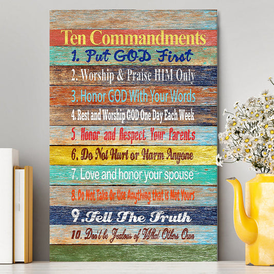 Ten Commandments Canvas Wall Decor - Christian Canvas Wall Art Decor