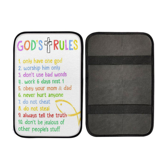Ten Commandments Car Center Console Cover, Christian Armrest Box Mat, Religious Car Interior Accessories