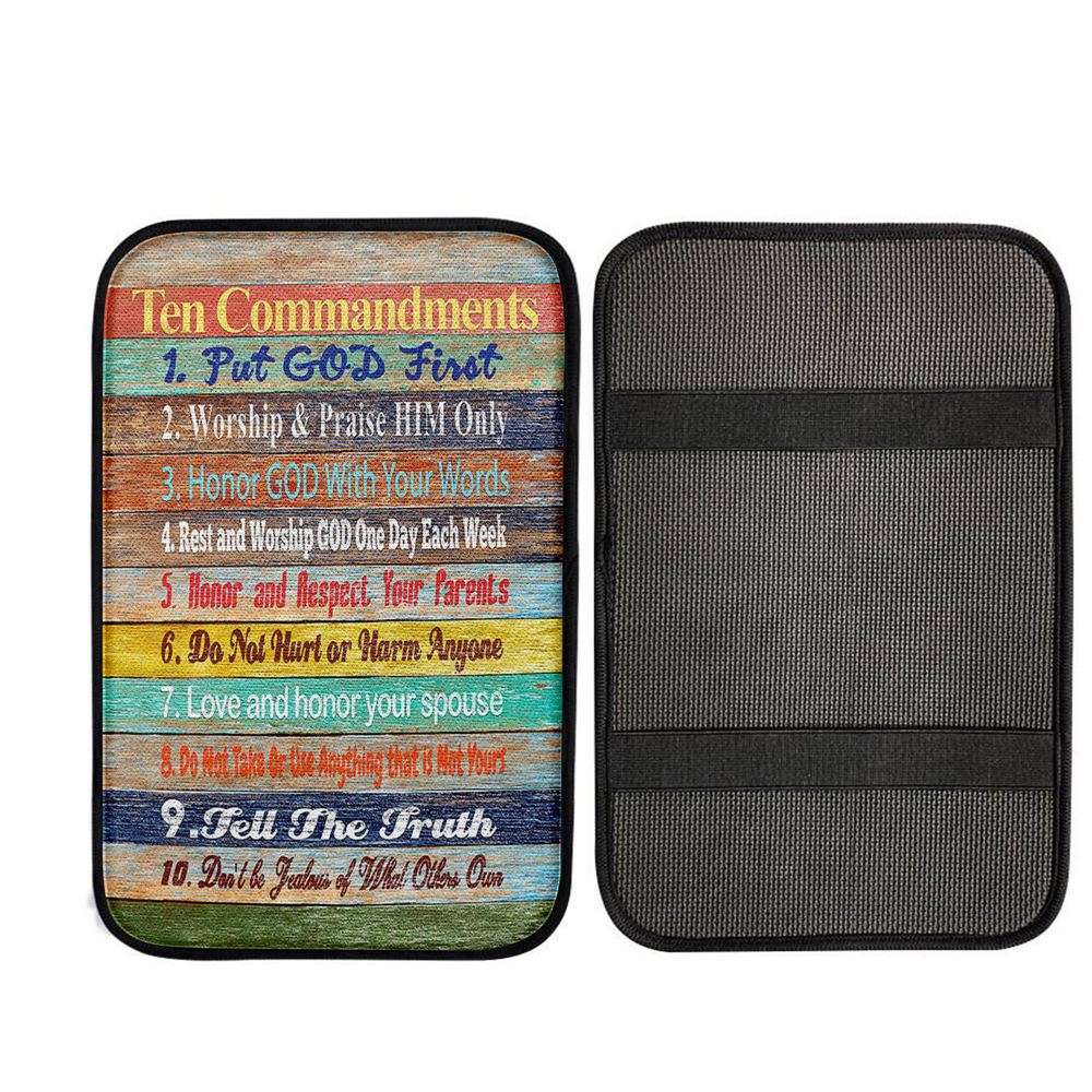 Ten Commandments Car Center Console Cover, Religious, Bible Verse Car Interior Accessories