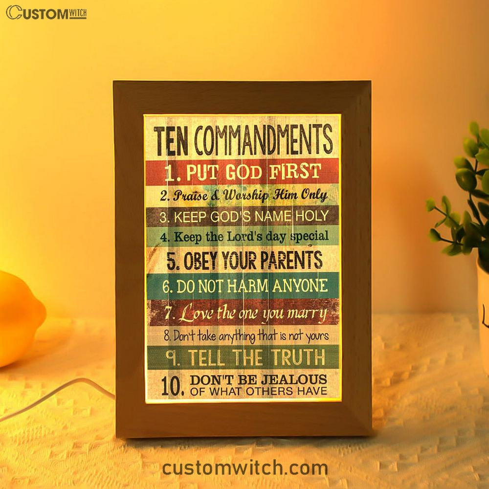 Ten Commandments Frame Lamp Art - Christian Night Light Decor