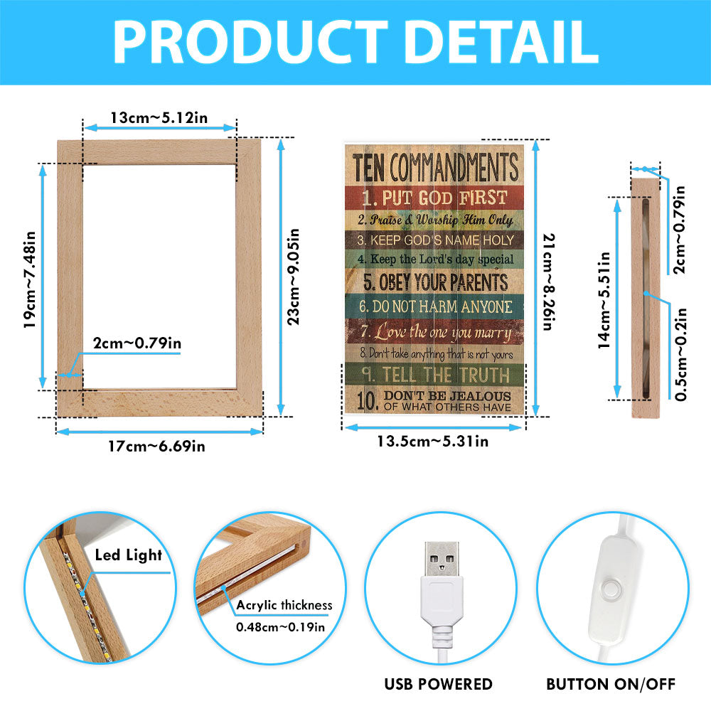 Ten Commandments Frame Lamp Art - Christian Night Light Decor