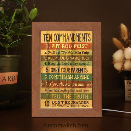 Ten Commandments Frame Lamp Art - Christian Night Light Decor