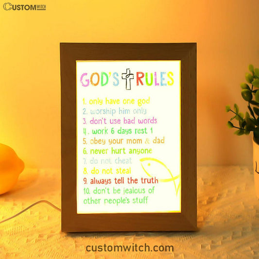 Ten Commandments Frame Lamp Art For Kids - Gods Rules Decor - Kids Art