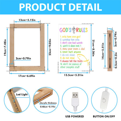 Ten Commandments Frame Lamp Art For Kids - Gods Rules Decor - Kids Art