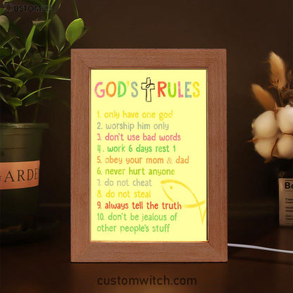 Ten Commandments Frame Lamp Art For Kids - Gods Rules Decor - Kids Art