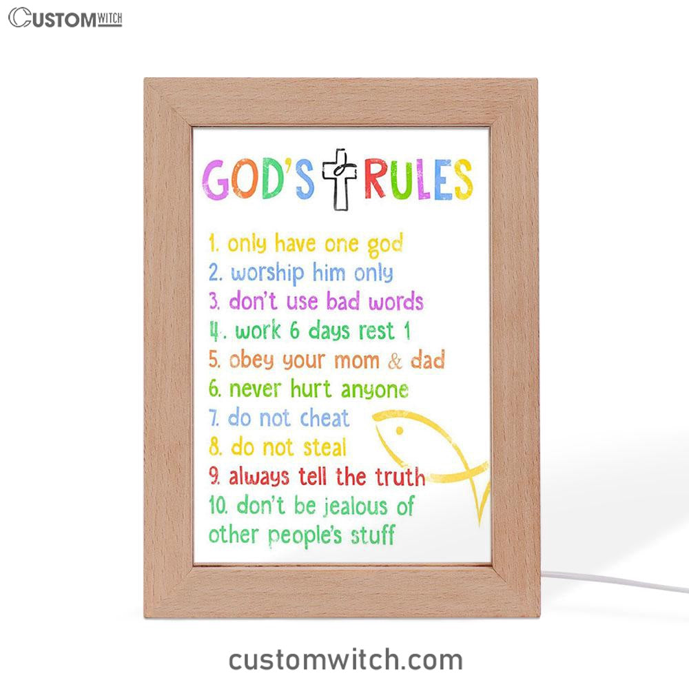 Ten Commandments Frame Lamp Art For Kids - Gods Rules Decor - Kids Art