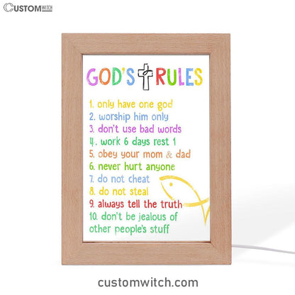 Ten Commandments Frame Lamp Art For Kids - Gods Rules Decor - Kids Art
