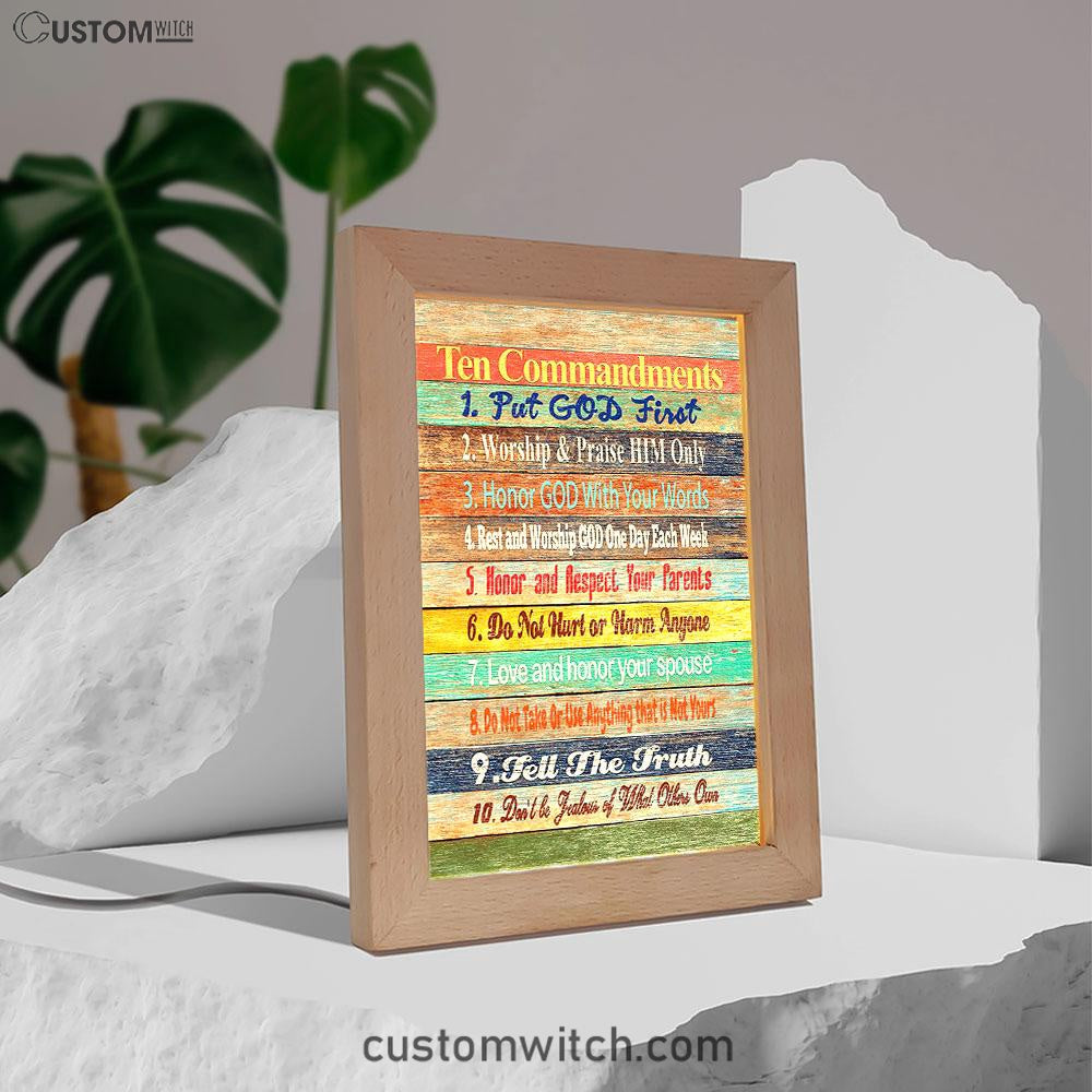 Ten Commandments Frame Lamp Decor - Christian Night Light Decor