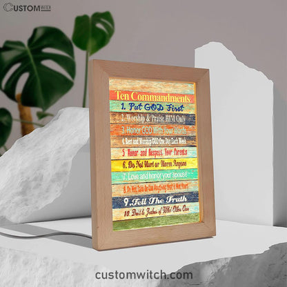 Ten Commandments Frame Lamp Decor - Christian Night Light Decor