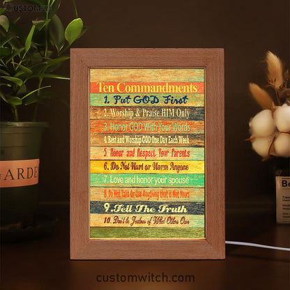 Ten Commandments Frame Lamp Decor - Christian Night Light Decor