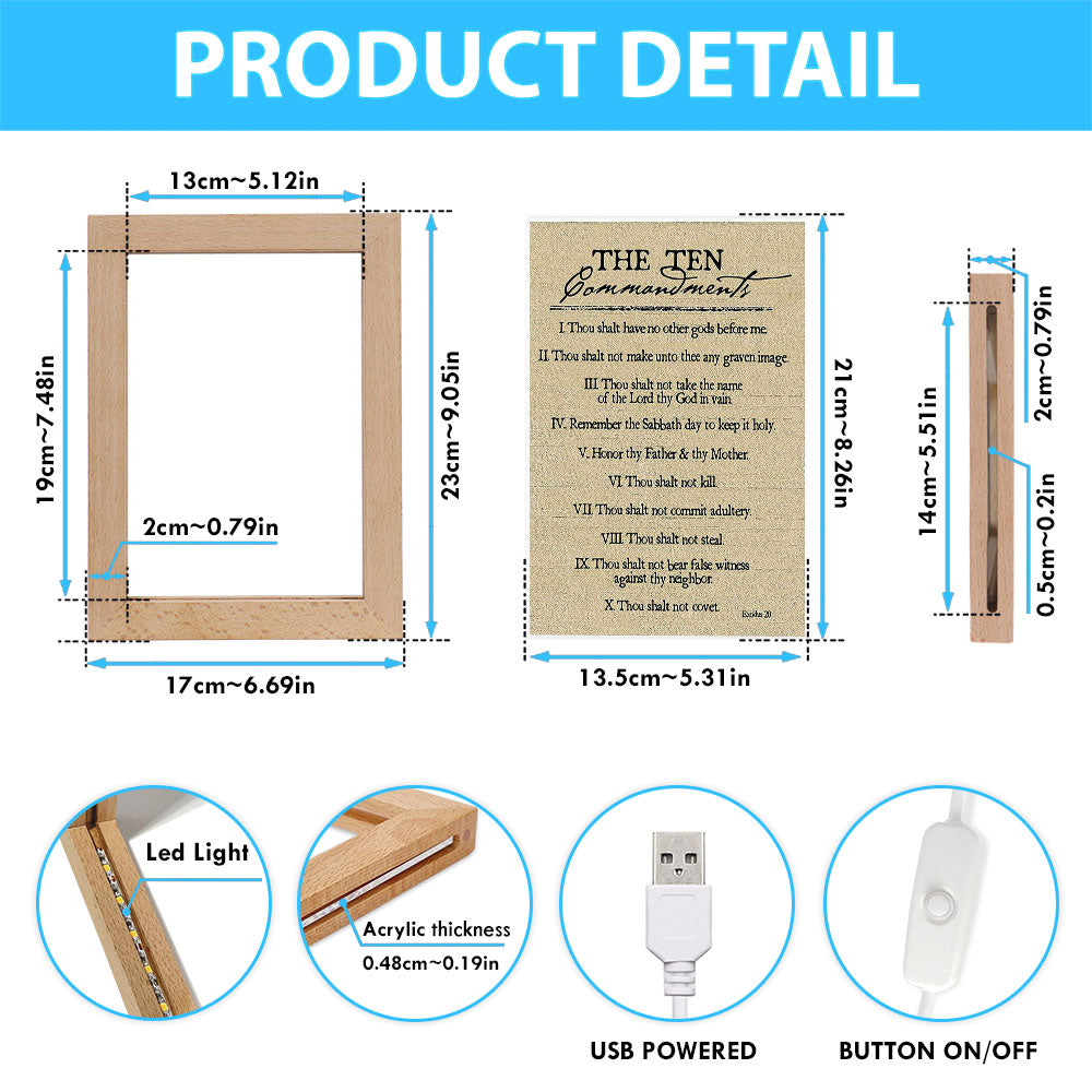 Ten Commandments Frame Lamp Prints - Christian Night Light Decor