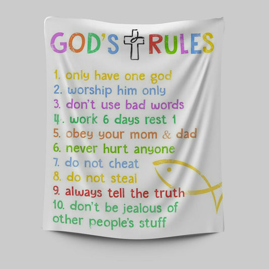 Ten Commandments Tapestry Wall Art For Kids - Gods Rules Wall Decor - Kids Wall Art
