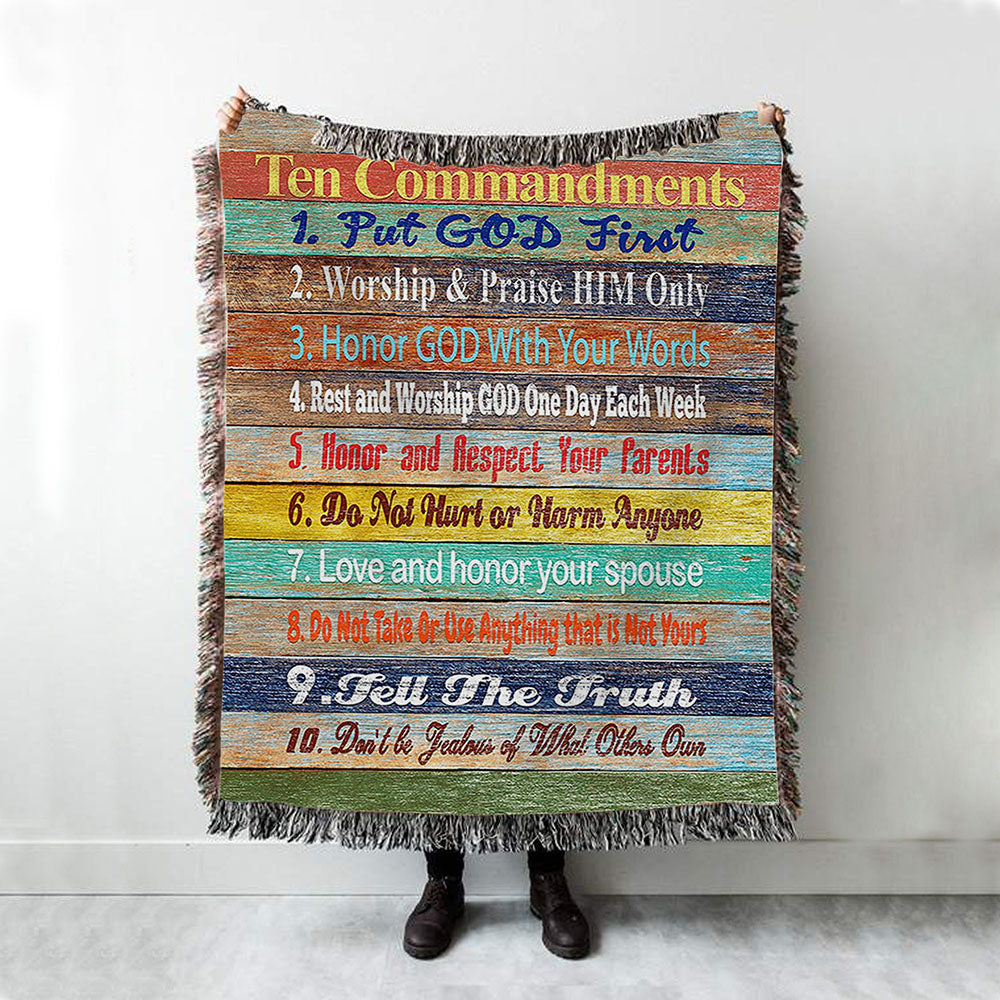 Ten Commandments Woven Boho Blanket - Christian Woven Throw Blanket Decor