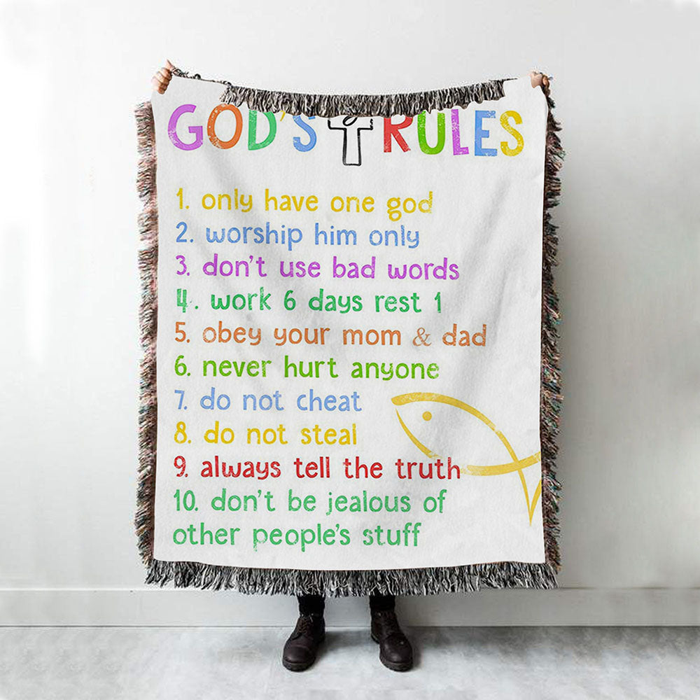 Ten Commandments Woven Throw Blanket For Kids - Gods Rules Boho Blanket - Kids Throw Blanket