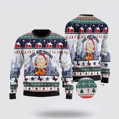 Texas Merry Christmas Jesus Santa Claus Ugly Christmas Sweater, Best Gift For Holiday, Christmas Crewneck Sweater, Christmas Winter Fashion