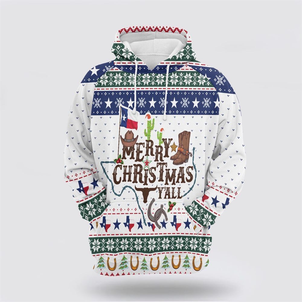 Texas Merry Christmas Y'all All Over Print 3D Hoodie For Men & Women, Christmas Hoodie Cute, Christmas Gift, Christmas Fashion