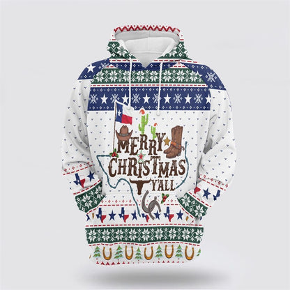 Texas Merry Christmas Y'all All Over Print 3D Hoodie For Men & Women, Christmas Hoodie Cute, Christmas Gift, Christmas Fashion