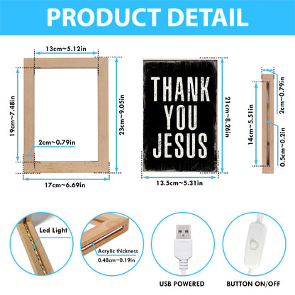 Thank You Jesus Frame Lamp Art - Christian Night Light Decor