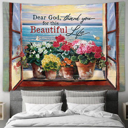 Thank you for this life Brilliant flower Tapestry Wall Art - Bible Verse Tapestry - Religious Tapestry Wall Hanging