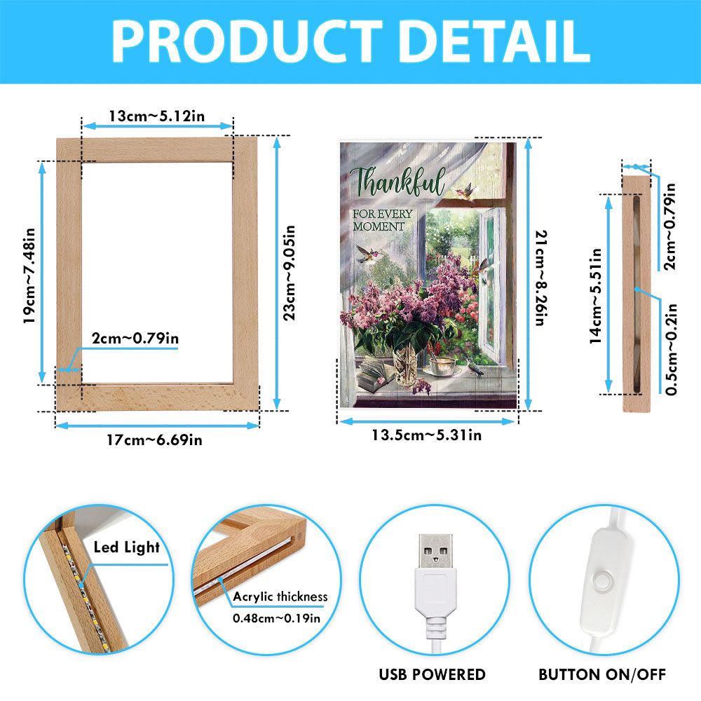 Thankful For Every Moment Lavender Peaceful Hummingbird Frame Lamp Print - Inspirational Frame Lamp Art - Christian Art Home Decor