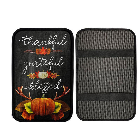 Thankful Grateful Blessed Christian Thanksgiving Car Center Console Cover, Christ Car Interior Accessories