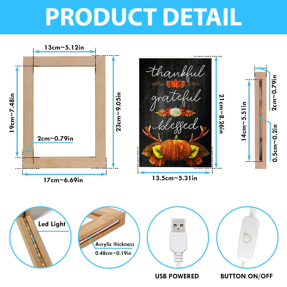Thankful Grateful Blessed Christian Thanksgiving Frame Lamp Prints - Bible Verse Decor - Scripture Art