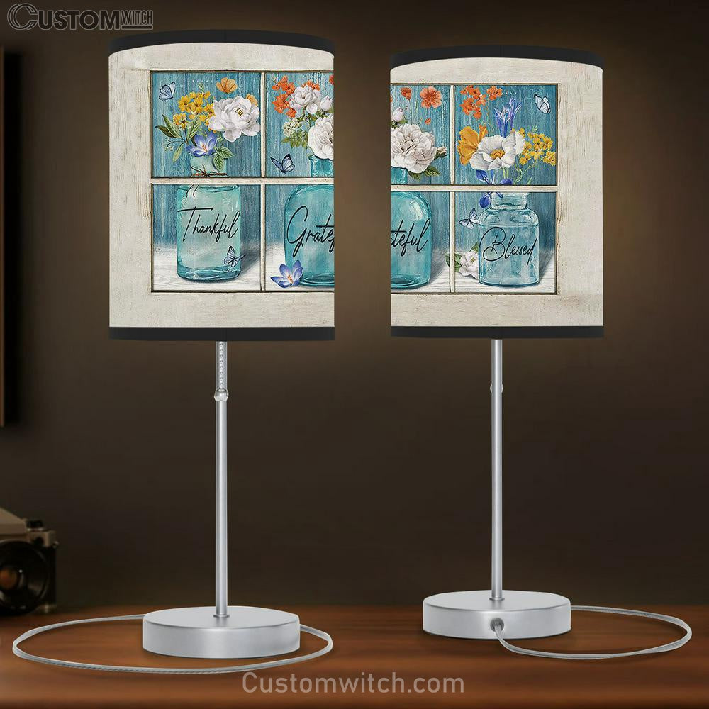 Thankful Grateful Blessed Flower Vases Butterfly Table Lamb Art - Christian Lamb Gift Decor - Bible Verse Table Lamb