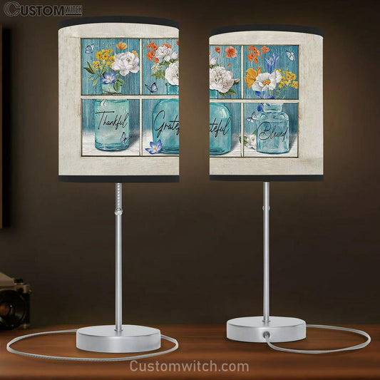 Thankful Grateful Blessed Flower Vases Butterfly Table Lamb Art - Christian Lamb Gift Decor - Bible Verse Table Lamb