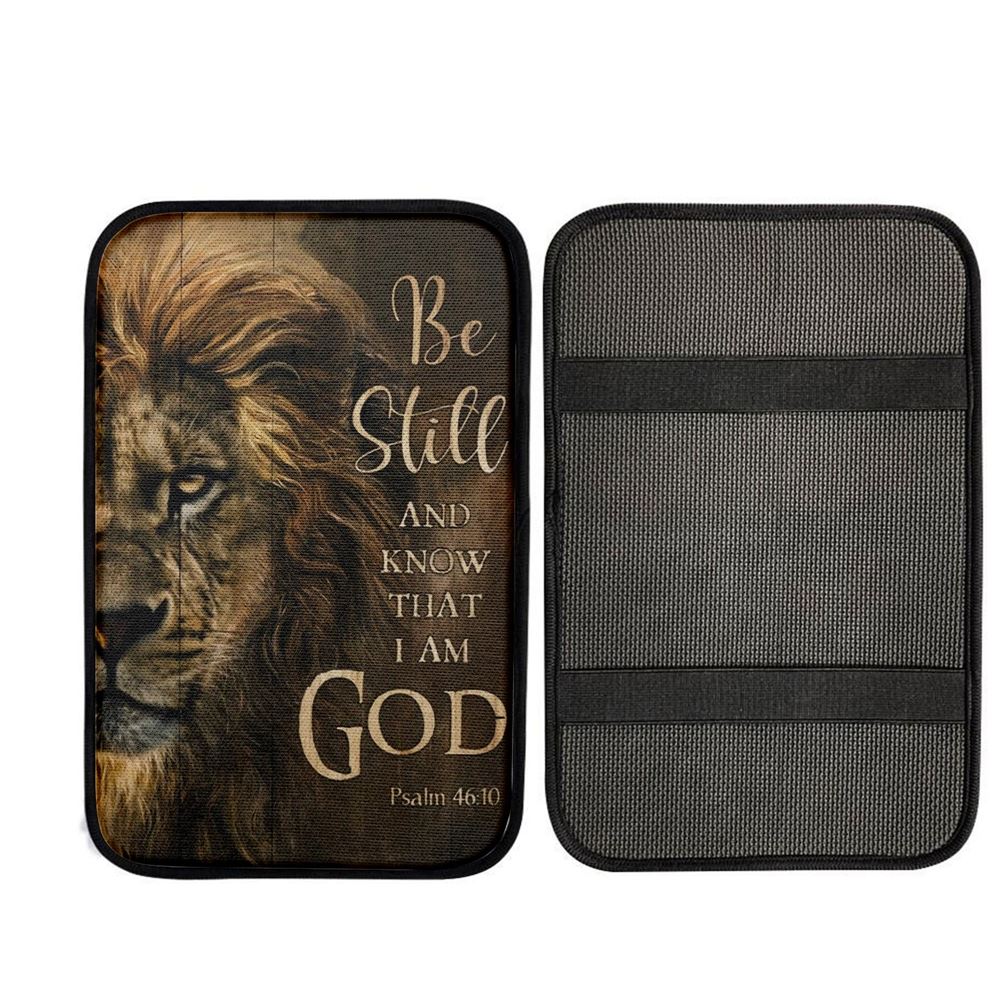 The Amazing Lion Painting Be Still And Know That I Am God Car Center Console Cover, Car Armrest Pad, Christian Gift, Armrest Box Mat