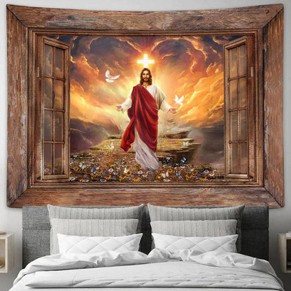 The Arms Of Jesus Path To Heaven Tapestry Art - Bible Verse Wall Art - Wall Decor Christian