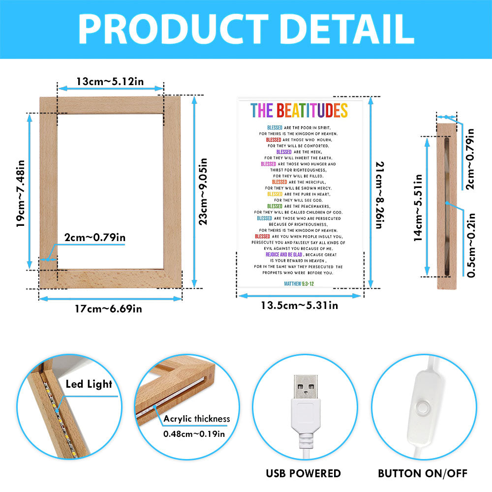 The Beatitudes Frame Lamp Art - Christian Night Light Decor