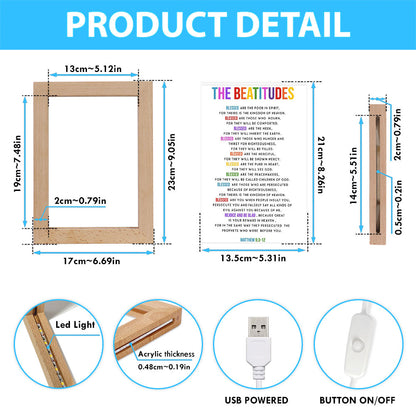 The Beatitudes Frame Lamp Art - Christian Night Light Decor