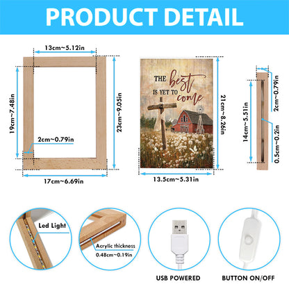 The Best Is Yet To Come Dandelion Field Wooden Cross Frame Lamp Print - Inspirational Frame Lamp Art - Christian Art Home Decor