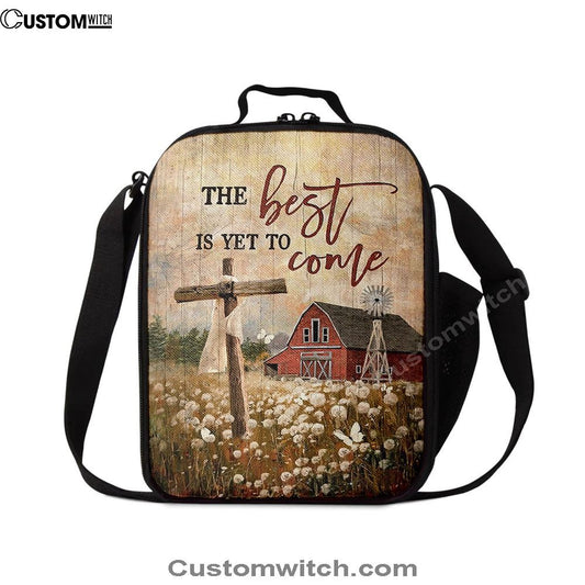 The Best Is Yet To Come Dandelion Field Wooden Cross Lunch Bag For Men And Women, Spiritual Christian Lunch Box For School, Work