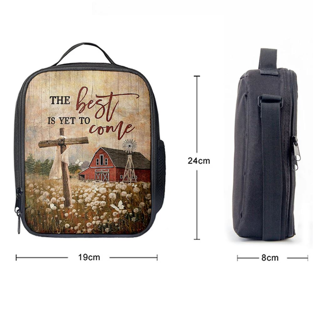 The Best Is Yet To Come Dandelion Field Wooden Cross Lunch Bag For Men And Women, Spiritual Christian Lunch Box For School, Work