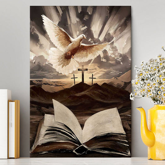 The Bible Dove Old Rugged Crosses Sunrise On Mountains Canvas Art - Christian Art - Bible Verse Wall Art - Religious Home Decor