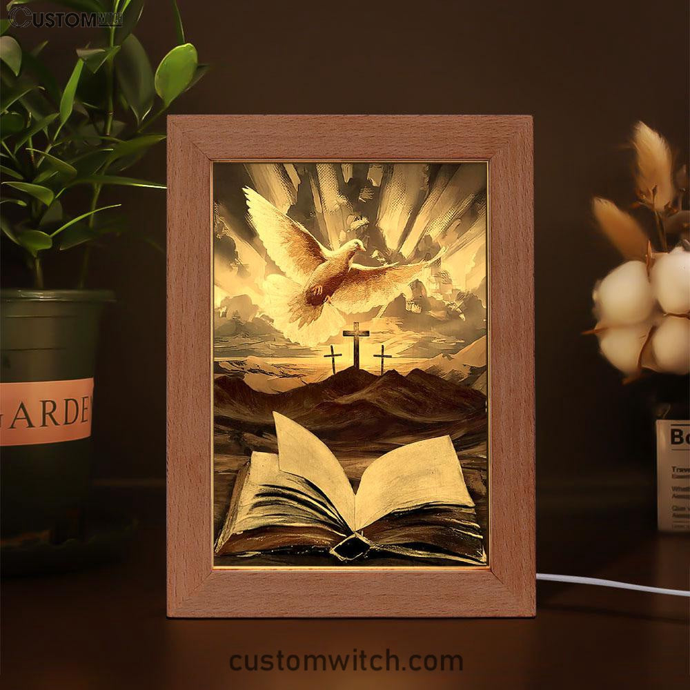 The Bible Dove Old Rugged Crosses Sunrise On Mountains Frame Lamp Art - Christian Art - Bible Verse Art - Religious Home Decor