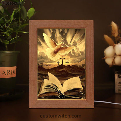 The Bible Dove Old Rugged Crosses Sunrise On Mountains Frame Lamp Art - Christian Art - Bible Verse Art - Religious Home Decor