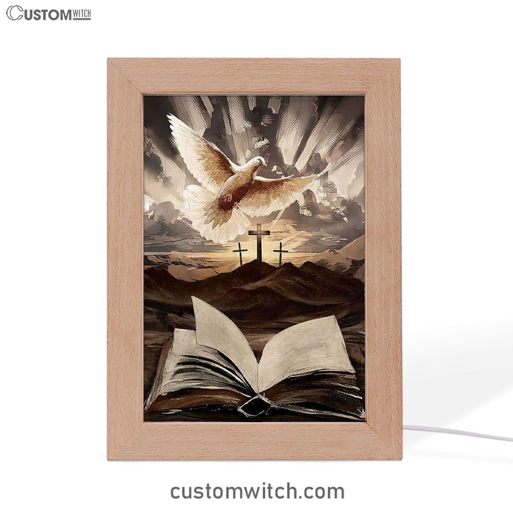 The Bible Dove Old Rugged Crosses Sunrise On Mountains Frame Lamp Art - Christian Art - Bible Verse Art - Religious Home Decor