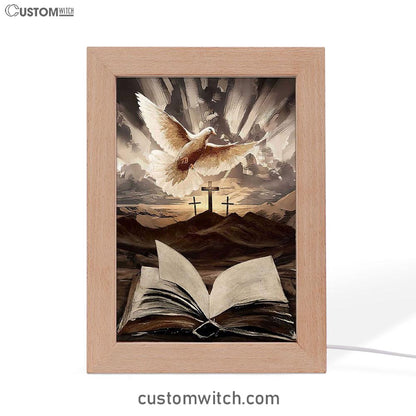 The Bible Dove Old Rugged Crosses Sunrise On Mountains Frame Lamp Art - Christian Art - Bible Verse Art - Religious Home Decor