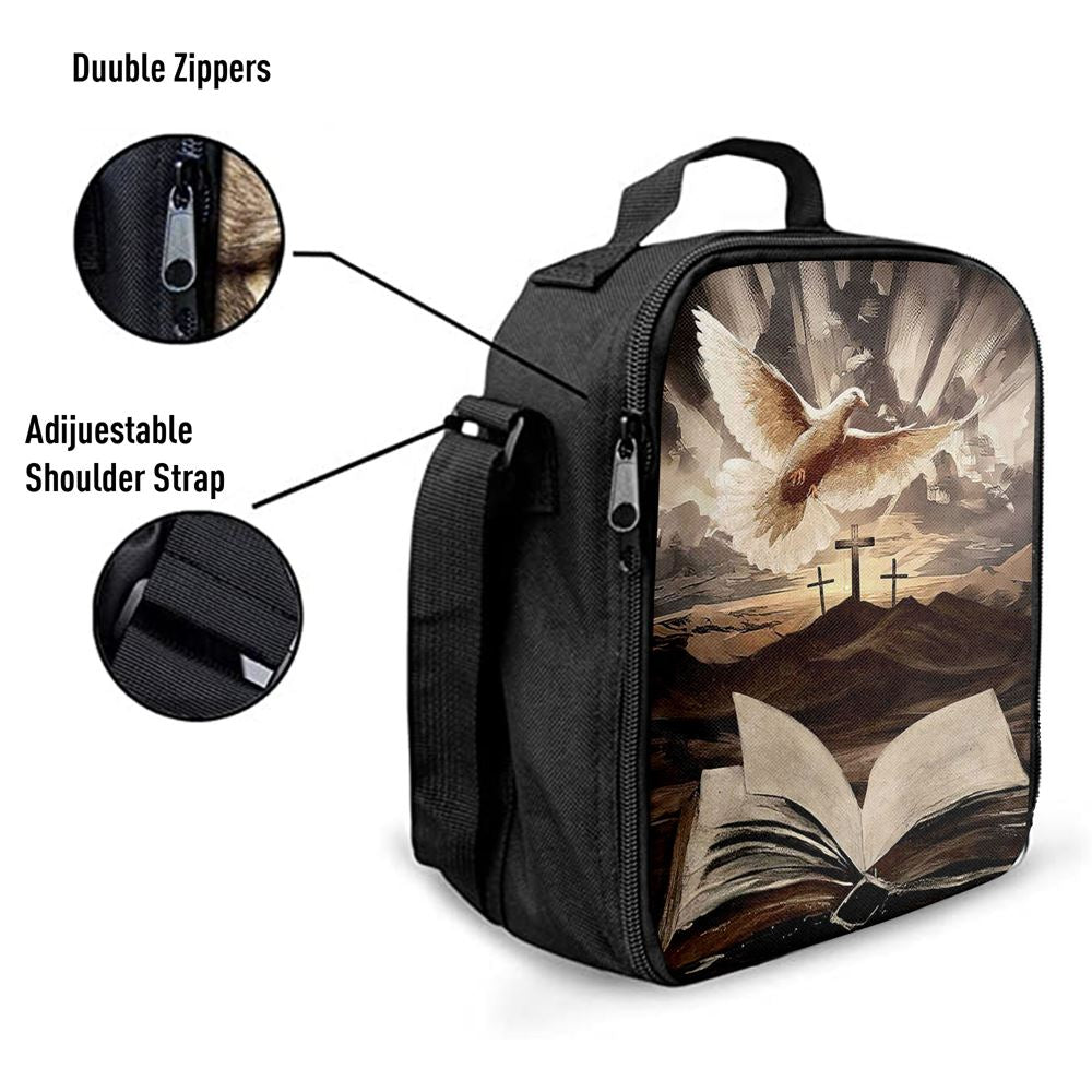 The Bible Dove Old Rugged Crosses Sunrise On Mountains Lunch Bag For Men And Women, Spiritual Christian Lunch Box For School, Work