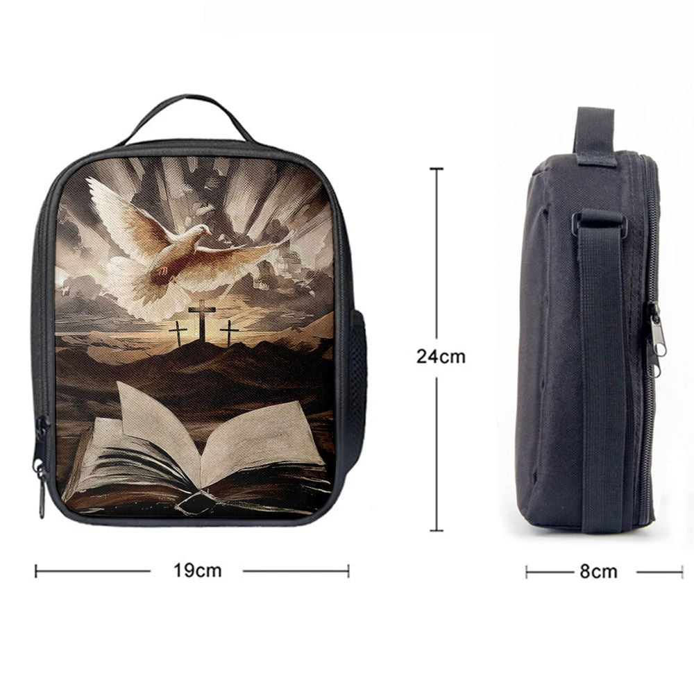 The Bible Dove Old Rugged Crosses Sunrise On Mountains Lunch Bag For Men And Women, Spiritual Christian Lunch Box For School, Work