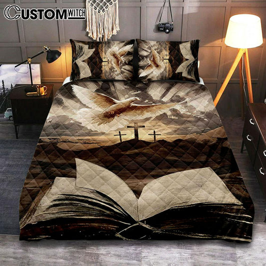 The Bible Dove Old Rugged Crosses Sunrise On Mountains Quilt Bedding Set Art - Christian Art - Bible Verse Bedroom - Religious Home Decor