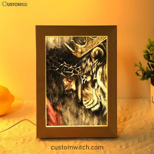 The Combination Of Jesus And Lion Frame Lamp Prints - Jesus Christ Frame Lamp Art - Christian Decor