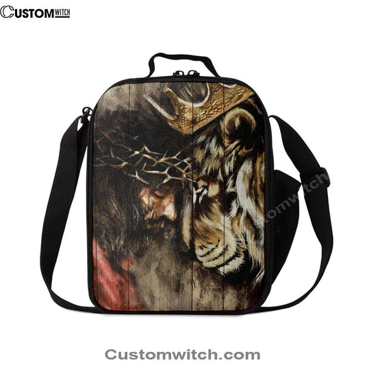 The Combination Of Jesus And Lion Lunch Bag For Men And Women, Spiritual Christian Lunch Box For School, Work