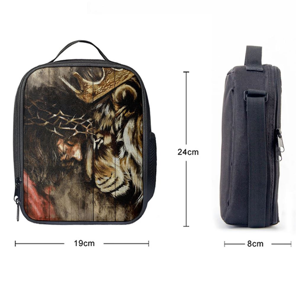 The Combination Of Jesus And Lion Lunch Bag For Men And Women, Spiritual Christian Lunch Box For School, Work