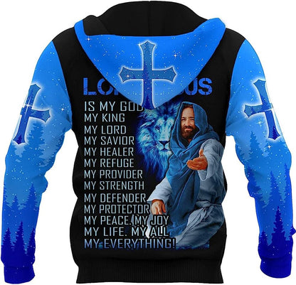 The Cross And The Praying Lion Jesus Focus On Me 3D Hoodies For Women Men, God 3D Printed Hoodie, Christian Apparel Hoodies